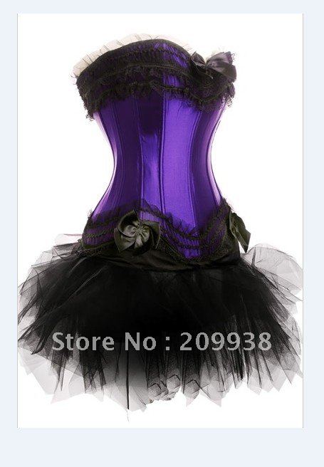 Free shipping!! purple bowknot sexy corset+skirt,women body shaper,sexy lingerie QM201