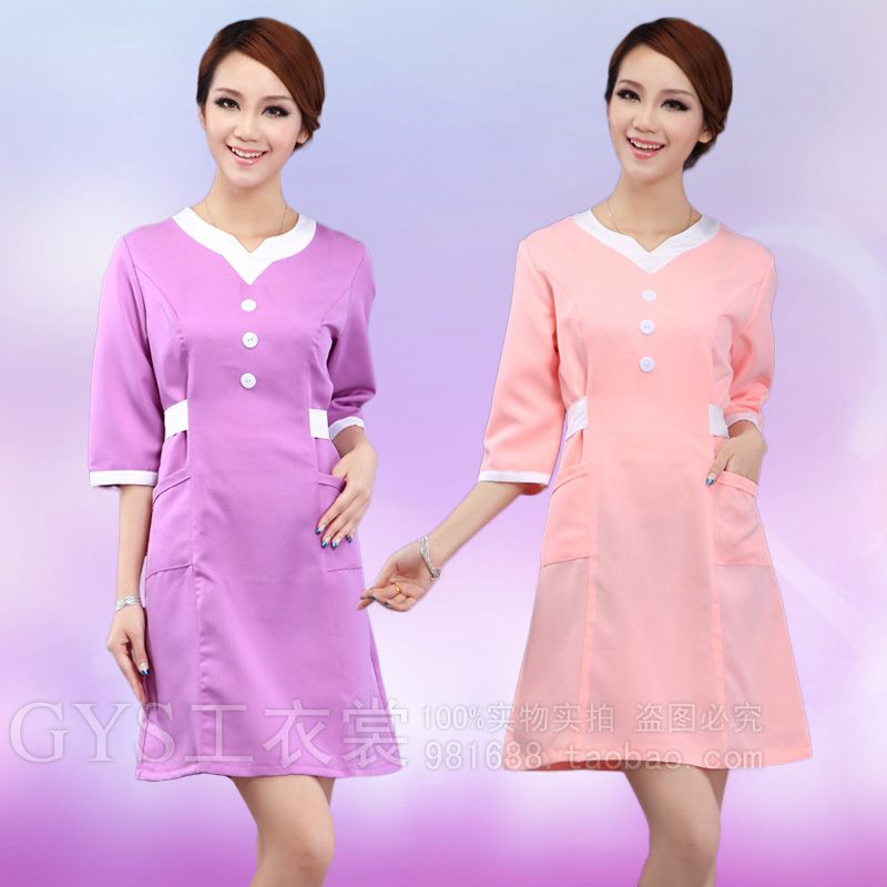 FREE SHIPPING Purple work wear autumn and winter beauty clothes half sleeve work wear