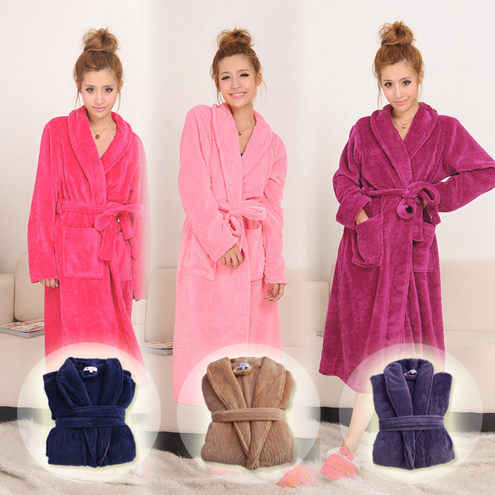 free shipping Quality fashion thickening coral fleece lovers robe bathrobes fashion embossed