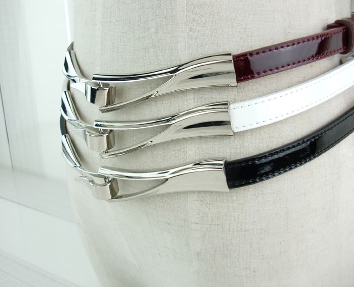 Free Shipping Quality genuine leather japanned leather unique rhombus hook women's thin belt fashion