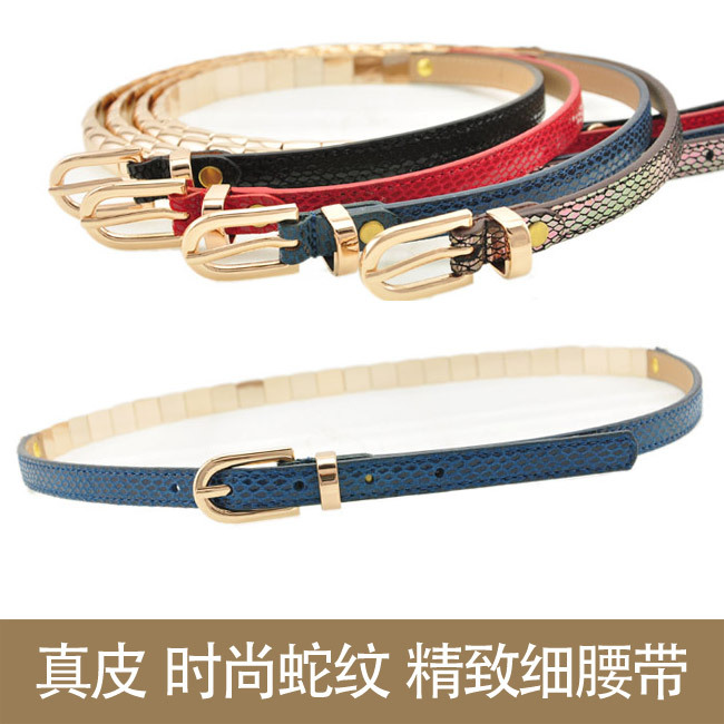 free shipping Quality genuine leather serpentine pattern exquisite brief buckle thin belt metal decoration fashion women's belt