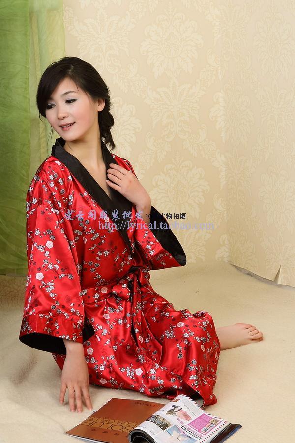 Free Shipping Quality lounge wire satin fabric faux silk sleepwear robe kimono bathrobes