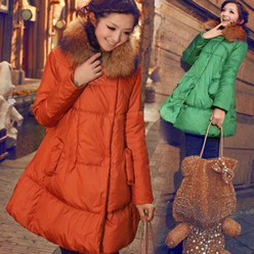 Free Shipping! Quality Removable Raccoon Fur Fashion Women Down Jackets Coats ,Two Colors,Orange and Green,GRYR21-1