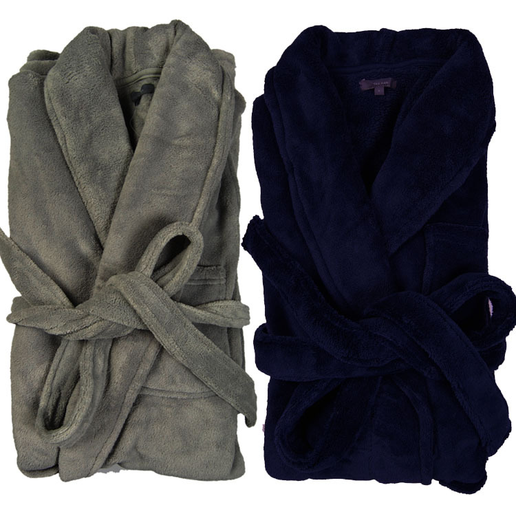 free shipping Quality thickening long design male bathrobe coral fleece sleepwear winter men's bathoses robe