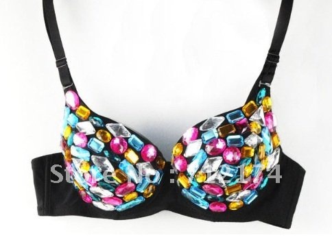 Free Shipping Queen of the night must lead color diamond personality Design Sexy Bra Metallic Punk Dance Bra