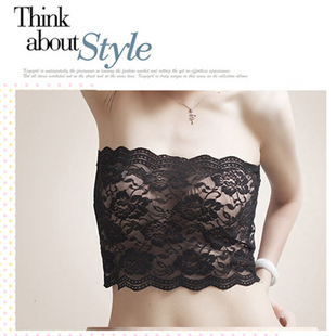 Free shipping R8082 full lace rose tube top around the chest tube top soft medium-long sexy all-match underwear black