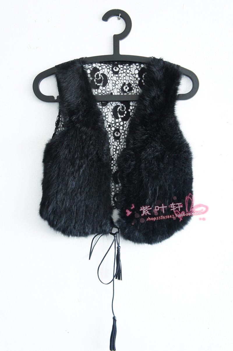 free shipping Rabbit fur back lace short design fur small vest small vest black