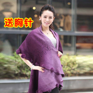 Free Shipping Rabbit fur ball cardigan sheep fur shawl cloak plus size cape long design cloak sweater mother clothing