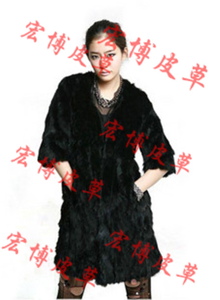 Free shipping, rabbit fur long design outerwear, o-neck stand collar fur overcoat for woman