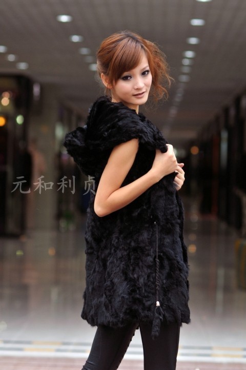 FREE SHIPPING! Rabbit fur rabbit hair hooded vest women's long design vest fur coat