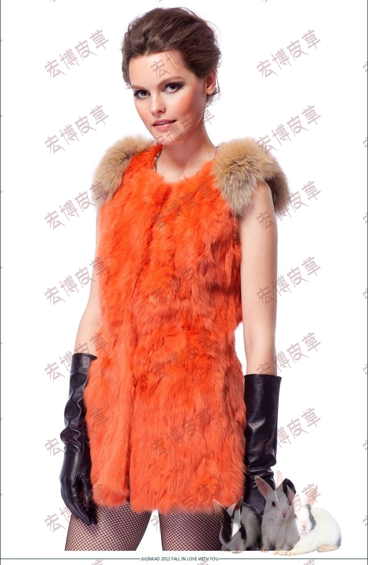 Free shipping, Rabbit fur vest  long design outerwear women's fur