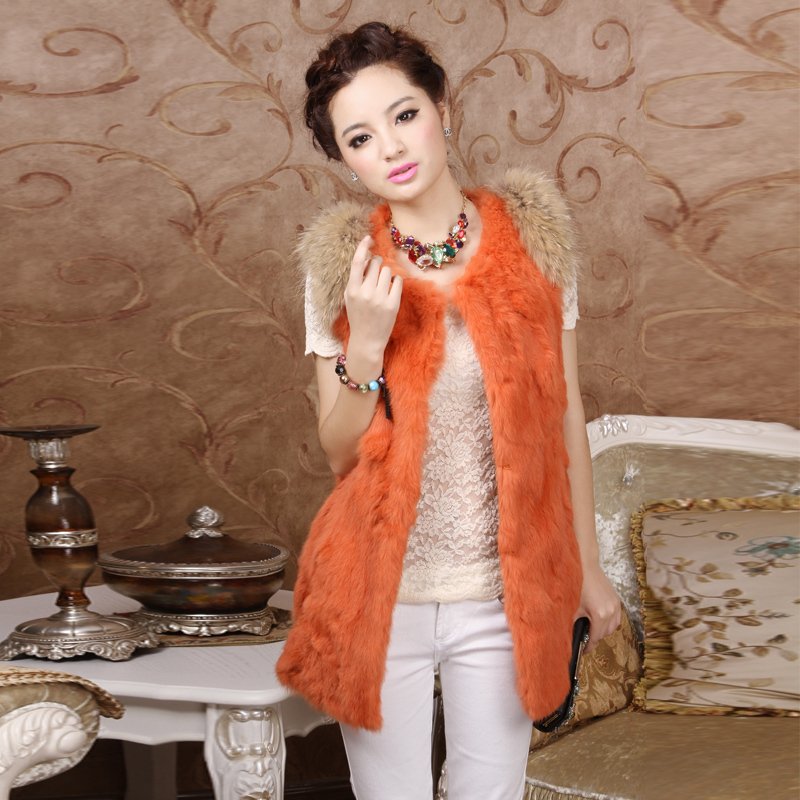 free shipping, Rabbit sweater vest fur coat 2012 medium-long o-neck raccoon fur