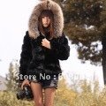 Free Shipping raccoon fur hooded rabbit fur women's outerwear real fur coat