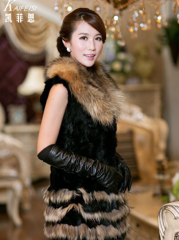 Free shipping  raccoon fur rabbit fur vest medium long vest coat for women