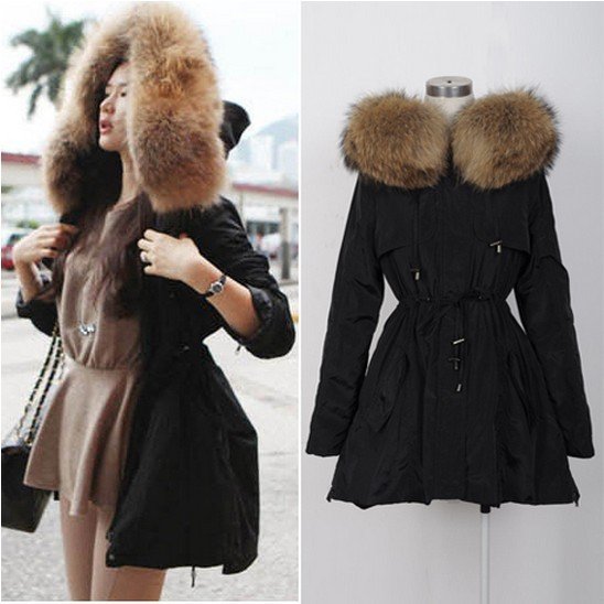 Free shipping Raccoon heavy hair collar cotton-padded clothes dovetail cotton-padded jacket cotton coat