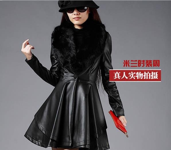 Free Shipping Real Fox Fur Collar Women's Long Black Coat Fur Jacket Wool Clothes Plus Size Wholesale