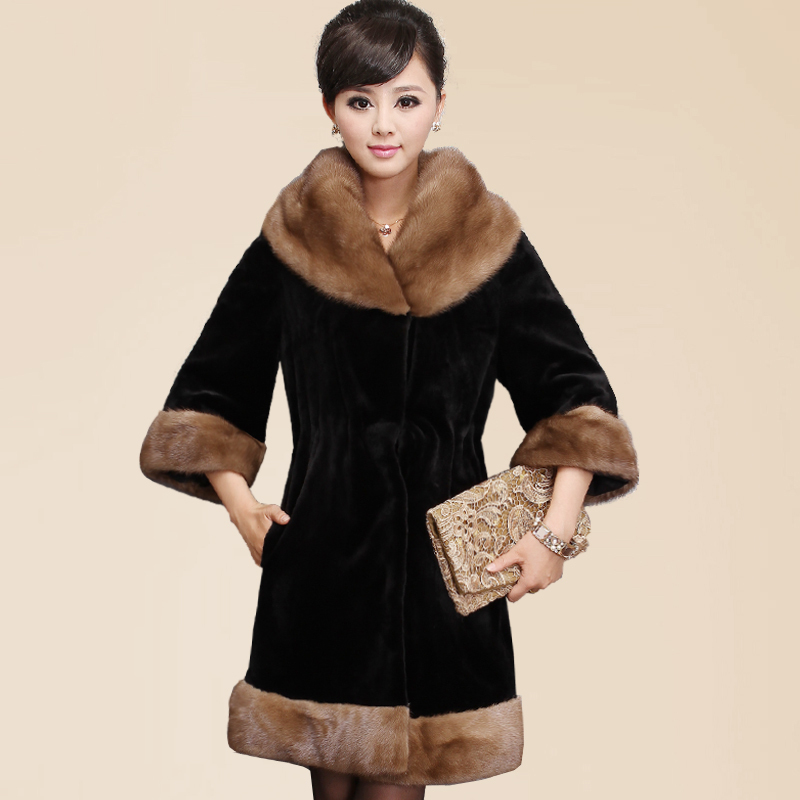 free shipping Red 2012 winter fur coat mink overcoat female long design outerwear lh1196 douhua