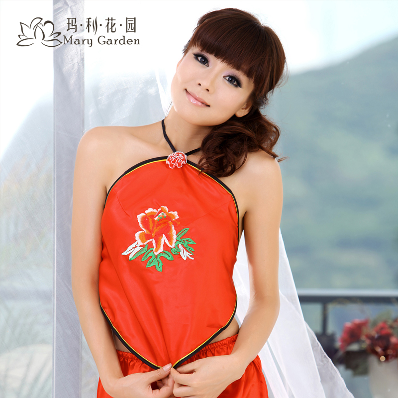 Free shipping Red faux silk vintage Women adult sexy apron underwear sleepwear