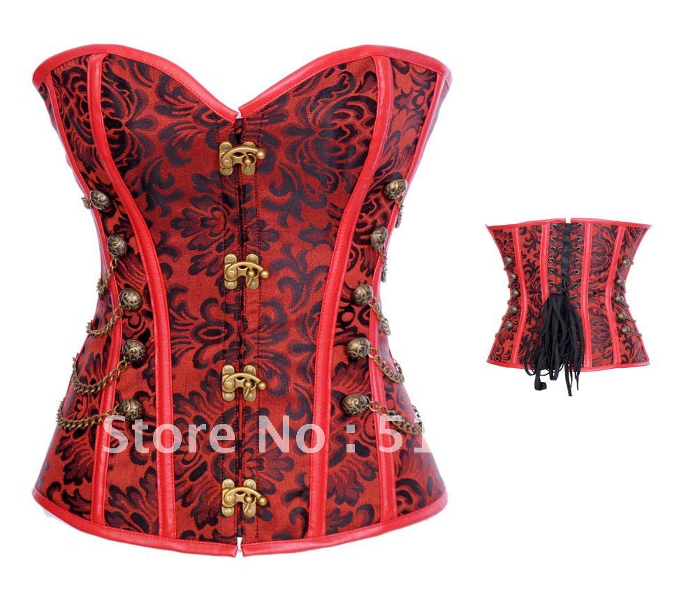 Free Shipping,Red Floral Corset ,Bead chain exercise selfcontrol corset,2837