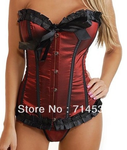 Free shipping! Red Floral Tapestry Corset With G-string/Brocade/Bustier/Corset/Lingerie S011