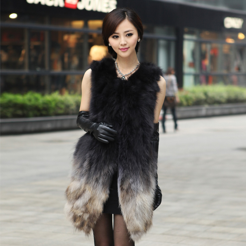 free shipping Red fur coat 2012 autumn natural fur vest gradient color y8121 douhua