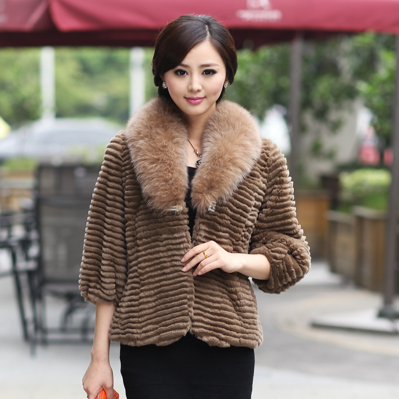 free shipping Red fur coat 2012 autumn rex rabbit cashmere fox fur outerwear y8116 douhua