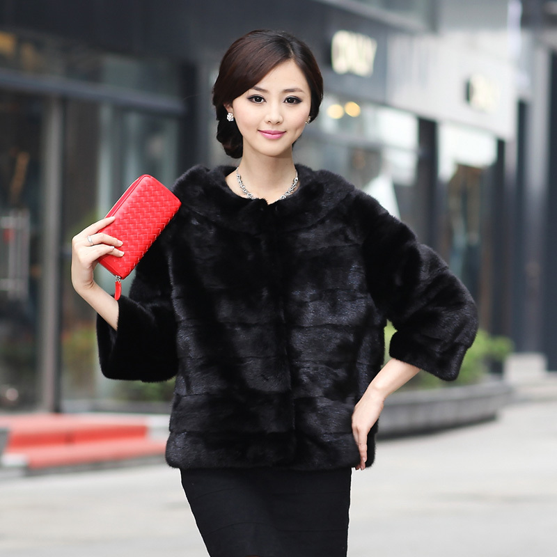 free shipping Red fur coat 2012 mink Women black outerwear b10014 douhua