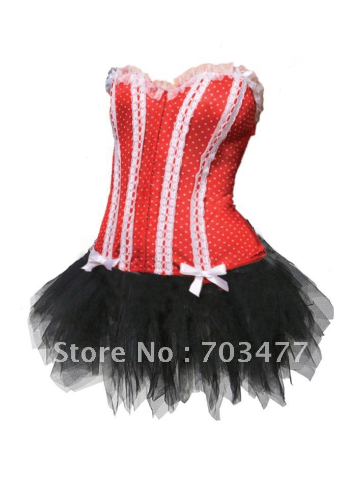 Free shipping,red overbust fashion corset with black mini dress,2012 hot sale corset,wholesale and retailer,high quality