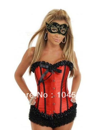 Free shipping ,Red Strapless Corset with Ruffled Edges