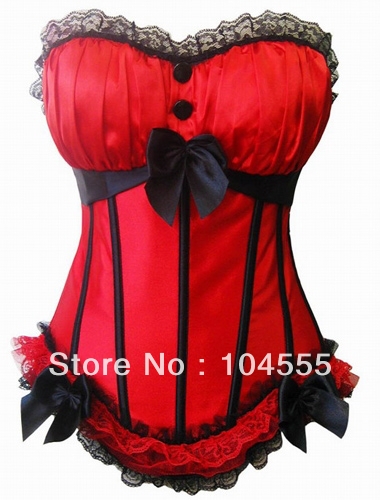 Free shipping Red Three Bows and Lace Corset Patterned