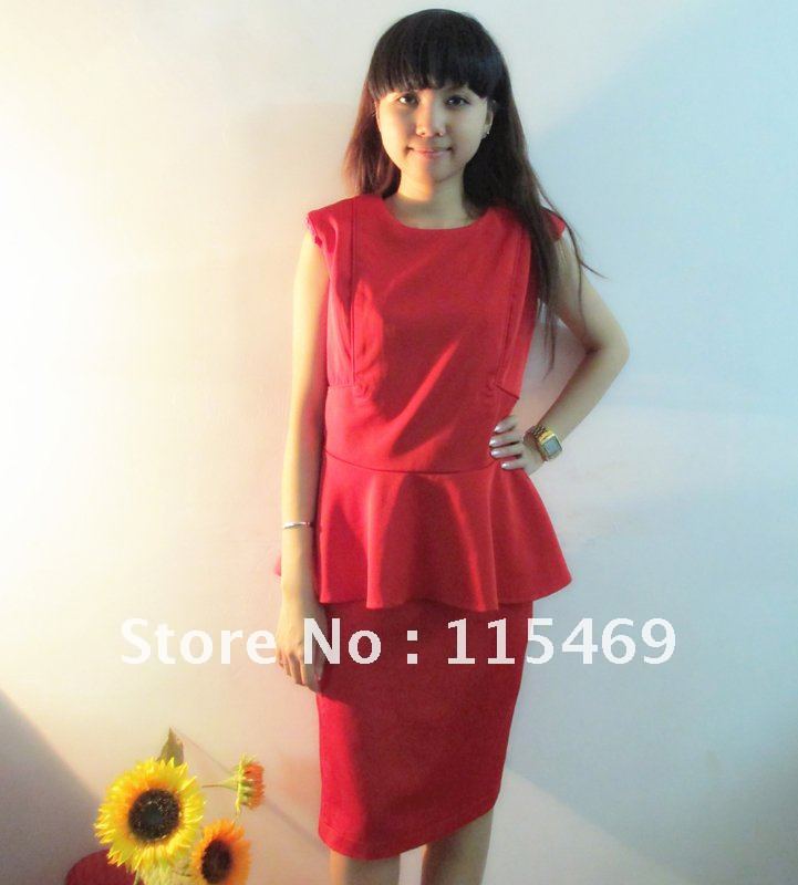 free shipping   red vocational suit for office lady