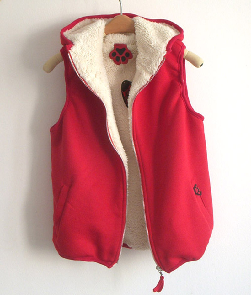 Free shipping Red with a hood horse jacket outerwear 2012 autumn and winter berber fleece vest thick female cotton vest black