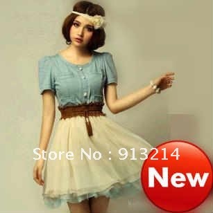 free shipping Restore ancient ways cowboy gauze dress patchwork jean dress