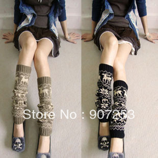 Free shipping Restore ancient ways snowflakes fawn thin leg wool socks knitting reactor leg warmers for woman