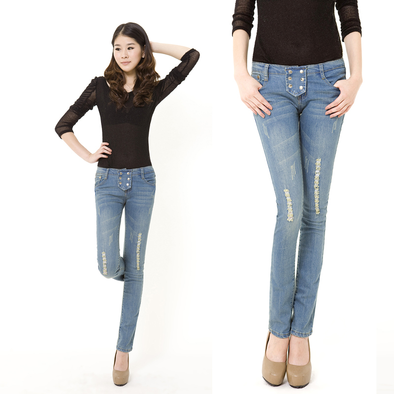 FREE SHIPPING! Retail and Wholesale! 2013 autumn copper nail decoration hole skinny jeans female