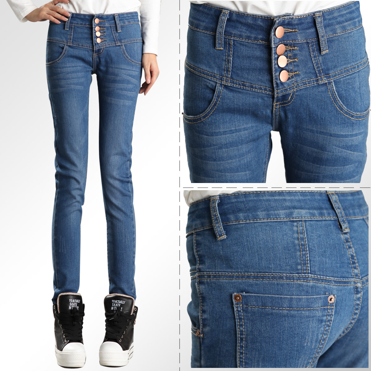 FREE SHIPPING! Retail and Wholesale! 2013 Autumn elastic buttons jeans female pencil pants boot cut jeans