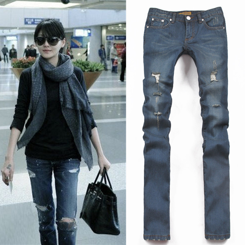 FREE SHIPPING! Retail and Wholesale! 2013 Classic fashion Slim casual hole straight jeans