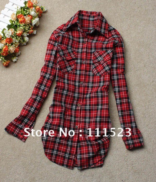 FREE SHIPPING Retail and wholesale Cotton blends Full sleeve Tartan Women casual shirts women shirts Model Number:507