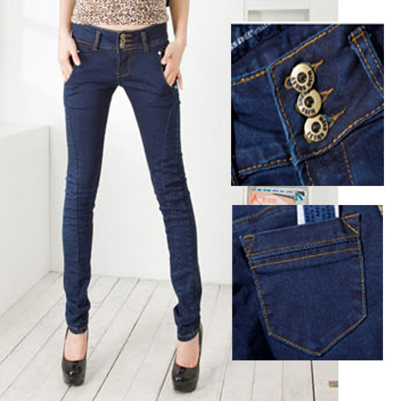 FREE SHIPPING! Retail and Wholesale! multi-button mid waist female elastic slim personalized skinny jeans