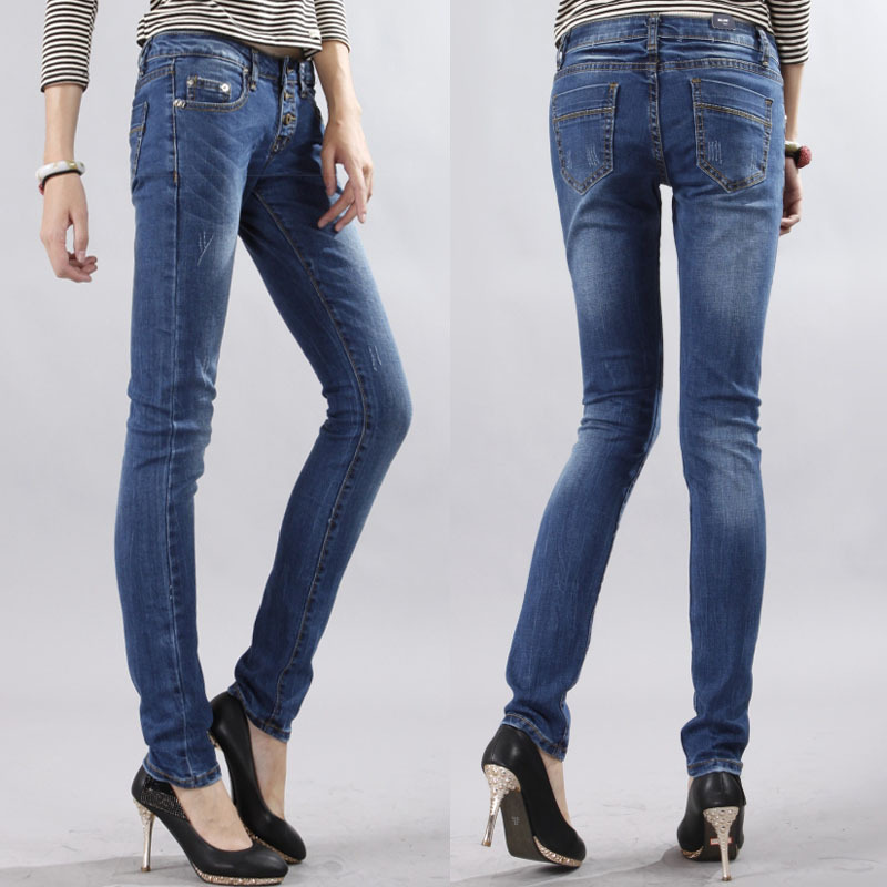 FREE SHIPPING! Retail and Wholesale! slim four seasons elastic buttons boot cut jeans skinny jeans