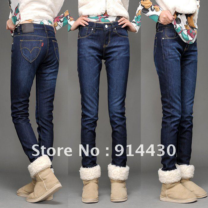 Free Shipping, Retail & Wholesale Winter Women Velvet Denim Jeans, Winter Thickening Trousers