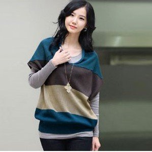 free shipping Retail winter popular sweety Striped short sleeve kniting women's Casual knitwear V-neck sweater R3109