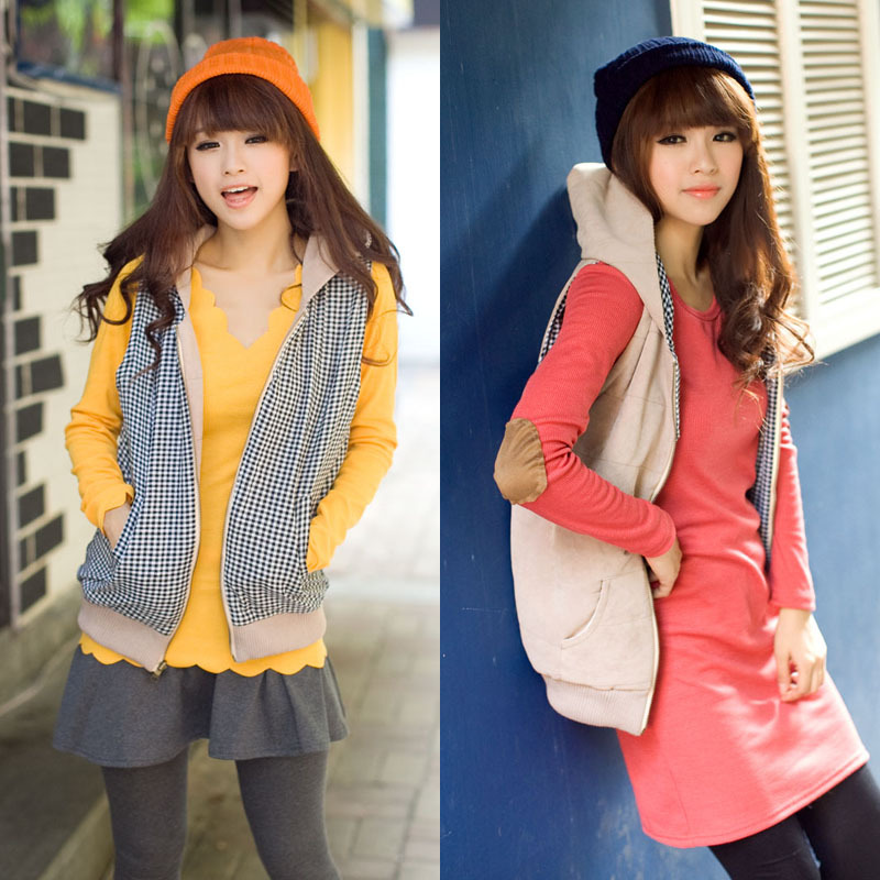 free shipping Reversible 868 beige with a hood thermal all-match soft and comfortable vest female