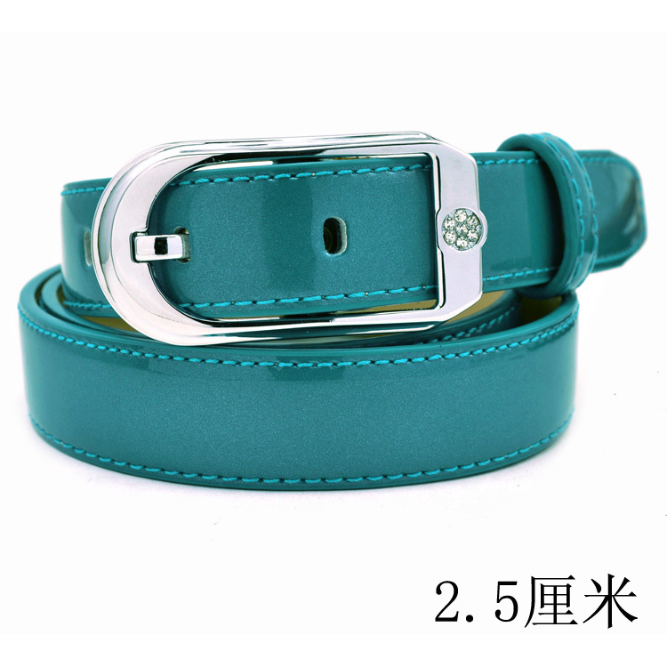 Free shipping Rhinestone cowhide genuine leather women's strap fashion candy color strap with diamond belt female A484