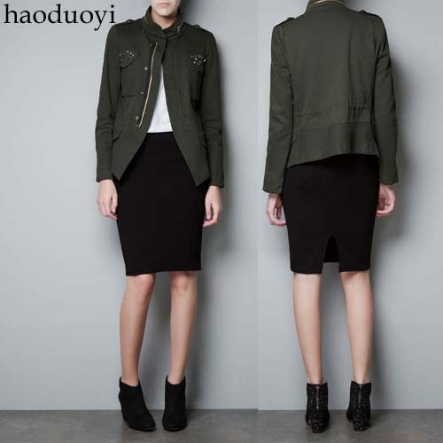 Free Shipping, Rhinestone pocket military jacket stand collar military outerwear back slim waist 6 full