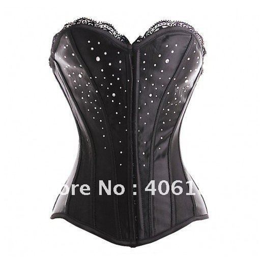 free shipping! Rhinestones Diamanted Corset Sexy lingerie wholesale retail black