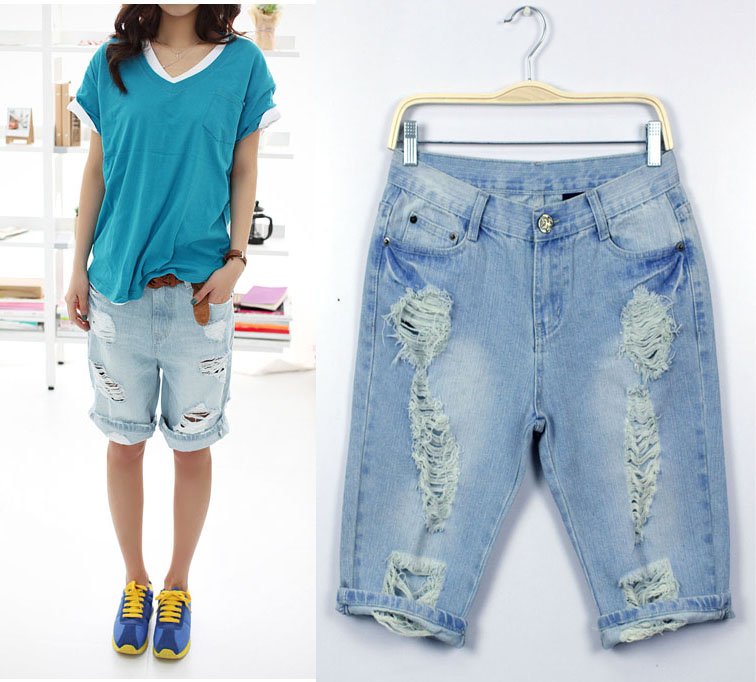 Free Shipping Ripped Distressed Short jeans,women jeans, Denim Cotton Summer Trousers AD9405MK