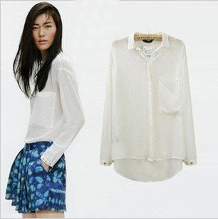 Free shipping rivet big pocket solid vintage full sleeve casual ladies loose chiffon blouse shirt new fashion 2013 five color