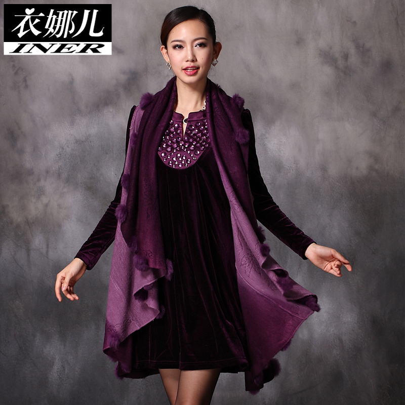 Free shipping Romantic rabbit fur ball all-match wool irregular cape medium-long cloak gradient outerwear