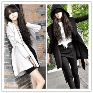 Free  shipping Rose 2012 women's fashion handsome with a hood long design trench outerwear